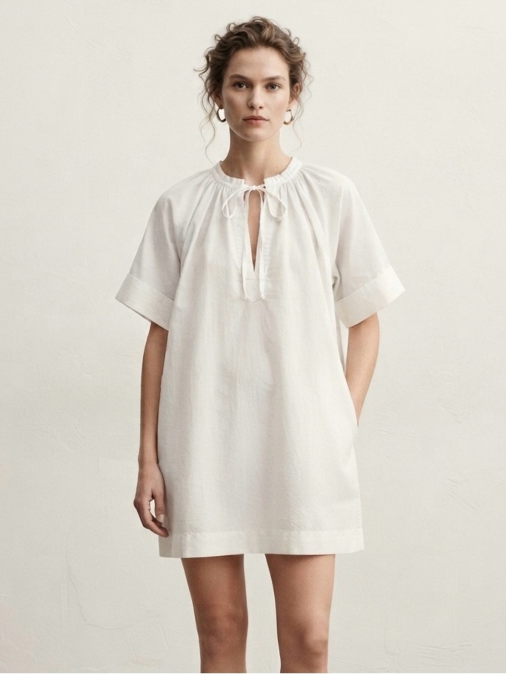 H&M Cream Linen-Blend Tunic
Mini Dress. NO POCKETS
